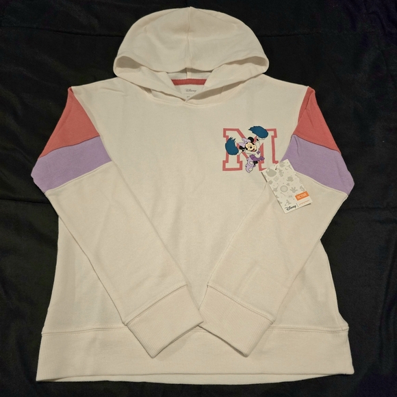 Disney Other - Disney Minnie Mouse Sporty Cheerleader Hoodie Sweater White NEW‎ Size 8 Medium
